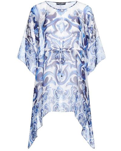 Dolce & Gabbana Majolica Print Silk Caftan - Blue