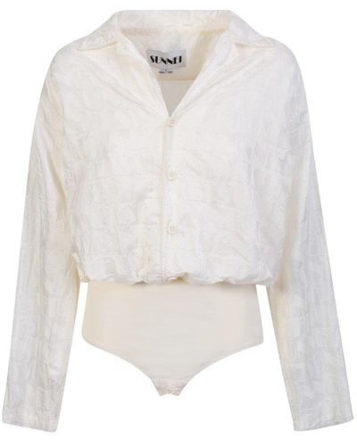 Sunnei Logo-jacquard Buttoned Bodysuit - White