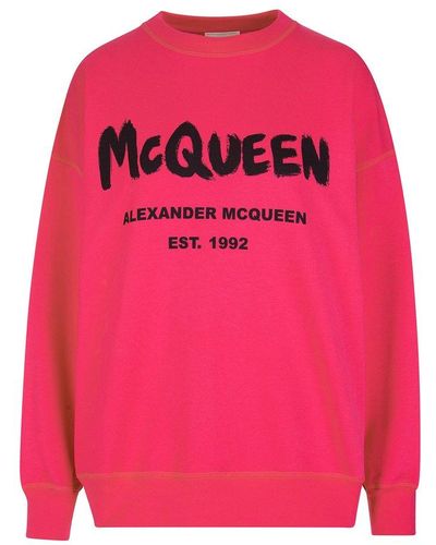 Alexander McQueen Woman Fuchsia Mcqueen Graffiti Oversize Sweatshirt - Pink
