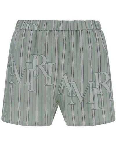 Amiri Logo Printed Striped Bermuda Shorts - Grey