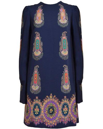 Etro Blue Viscose Short Dress With Paisley Print