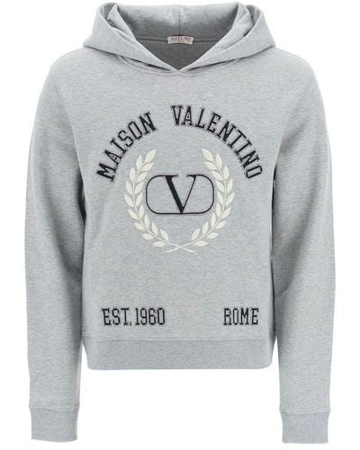 Valentino Vlogo Detailed Long-sleeved Hoodie - Gray