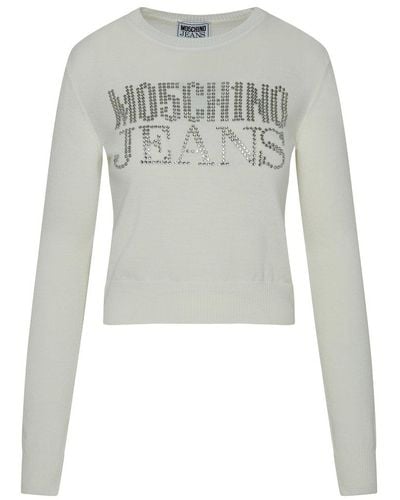 Moschino Jeans Crystal-embellished Knit Sweater - Gray