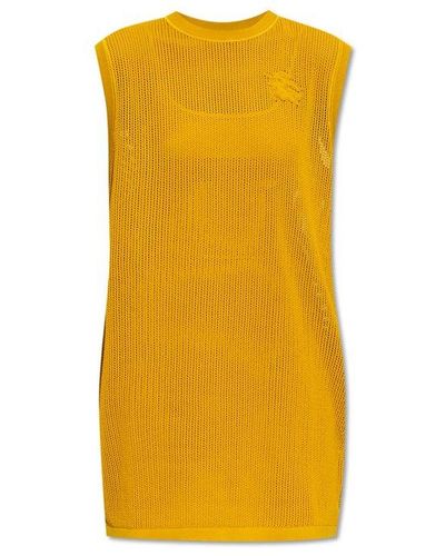 Burberry Ekd Motif Knitted Mesh Sleeveless Dress - Yellow