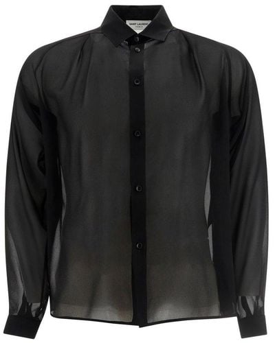 Saint Laurent Buttoned Long-sleeved Shirt - Black