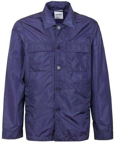 Aspesi Spread-collared Buttoned Shirt Jacket - Blue