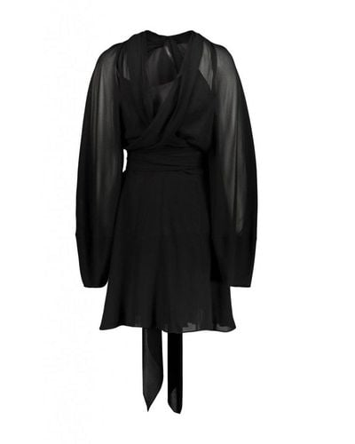 Maison Margiela Long Sleeved Draped Mini Dress - Black