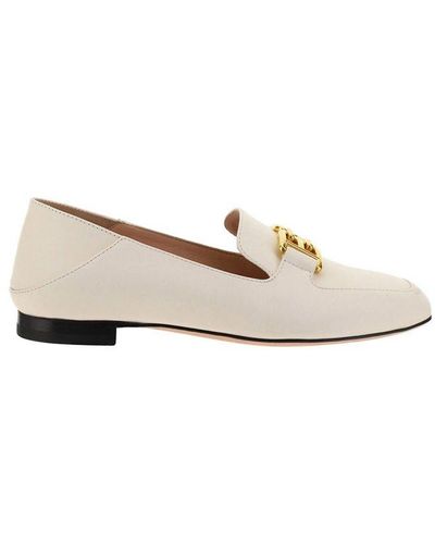 Bally Ellah B Logo Plaque Square-toe Loafers - White