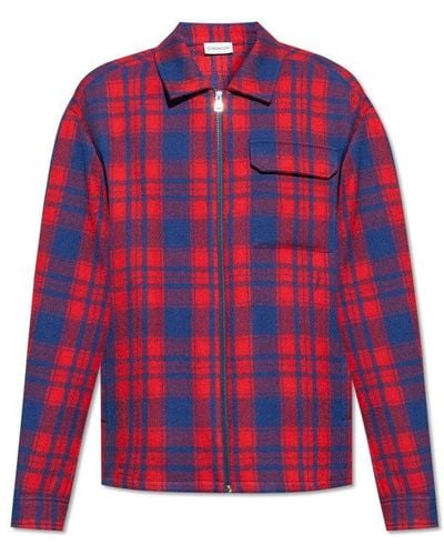 Moncler Checked Shirt In Wool, - Red