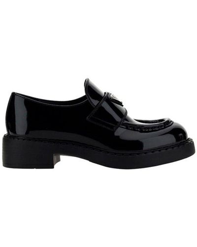 Prada Triangle Logo Patent Leather Loafers - Black