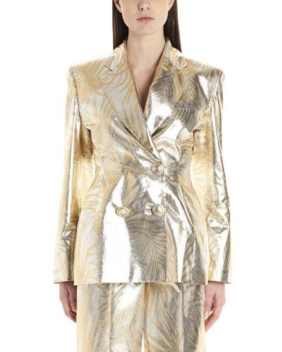 Sara Battaglia Metallic Double-breasted Blazer - Natural