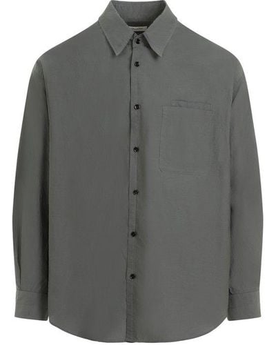 Lemaire Asphalt Green Double Pocket Ls Shirt - Gray