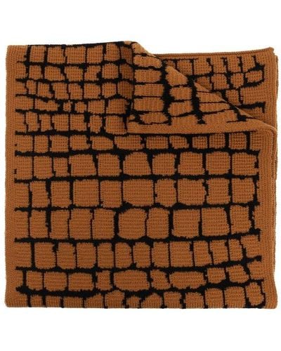 Versace Logo-patch Pattern Jacquard Knitted Scarf - Brown