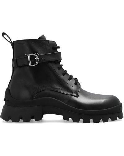 DSquared² Logo-buckle Lace-up Ankle Boots - Black
