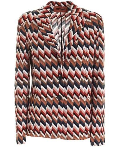 Missoni Zig Zag Pattern Knitted Multicolour Jacket - Red