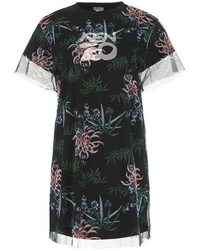 KENZO Sea Lily Logo Printed T-shirt Dress - Black