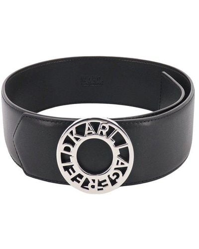 Karl Lagerfeld Disk Logo Buckled Belt - Black