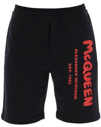 Alexander McQueen Graffiti-logo Printed Sweatshorts - Black