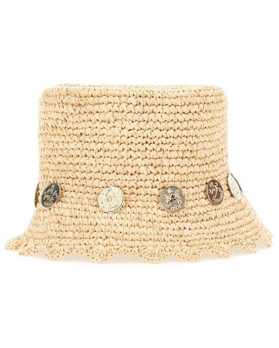 Rabanne Coin-embellished Raffia Bucket Hat - Natural