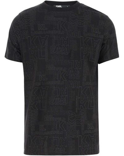 Karl Lagerfeld Cotton T-Shirt With All-Over Logo - Black