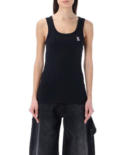 Raf Simons Tank Top With R Print And Leather Patch - Blue