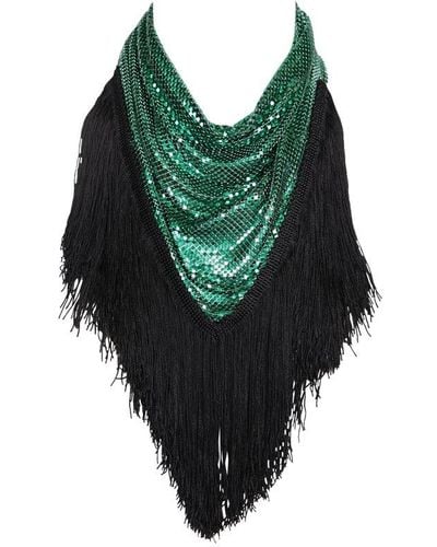 Rabanne Chainmail Fringe Detailed Scarf - Green