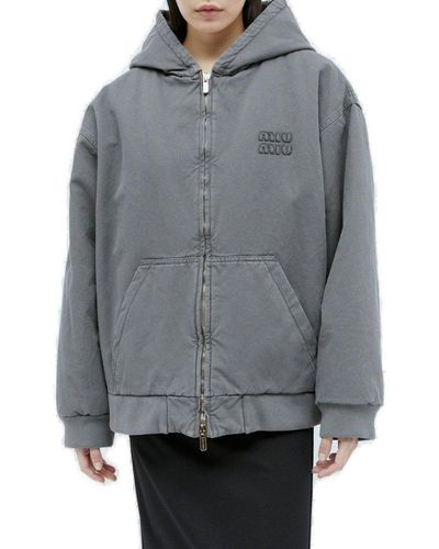 Miu Miu Garment Dyed Gabardine Blouson Jacket - Grey