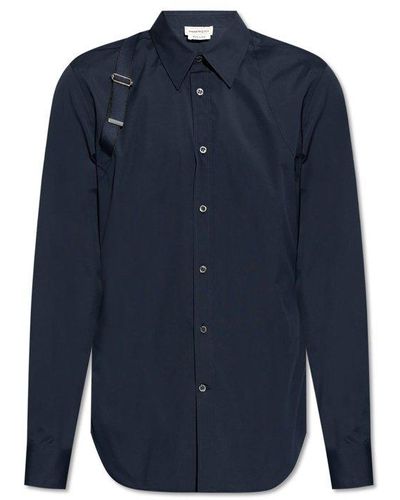 Alexander McQueen Harness-strap Buttoned Poplin Shirt - Blue