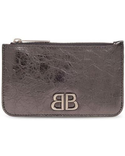 Balenciaga Leather Card Case, - Gray