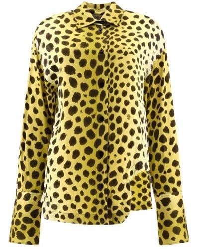 The Attico Eliza Leopard Pattern Buttoned Shirt - Yellow
