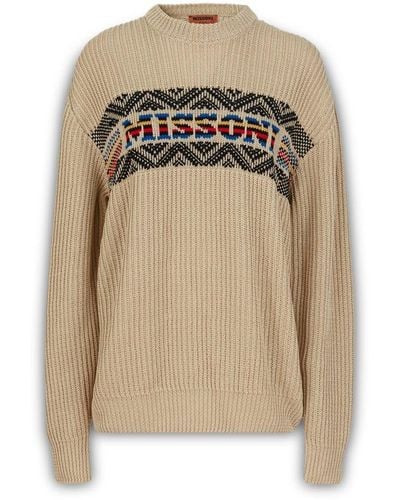 Missoni Logo Intarsia-knit Crewneck Sweater - Natural