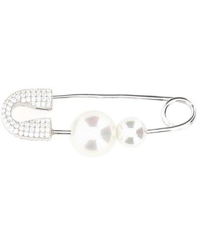 Apm Monaco Pearl Embellished Safety Pin Single Earring - Metallic