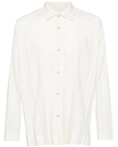 Homme Plissé Issey Miyake Collared Pleated Shirt - White