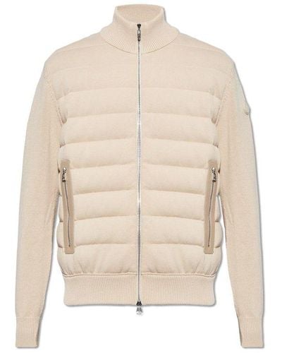 Moncler Cardigan With Down Front, - Natural