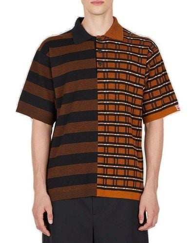 KENZO Striped Wool And Cotton Polo Sweater - Brown