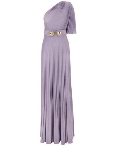Elisabetta Franchi One-shoulder Pleated Maxi Dress - Purple