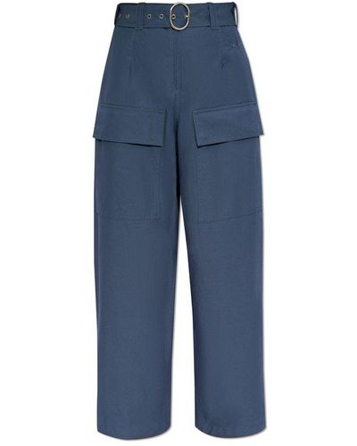 Jil Sander Logo Embroidered Loose Fit Trousers - Blue