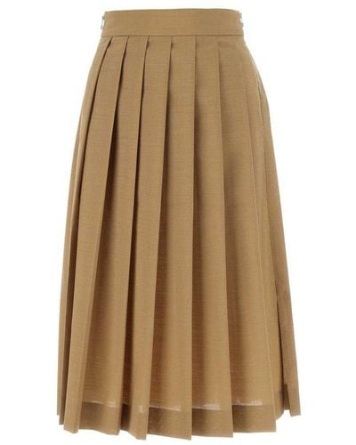 Quira Pleated High Waist Midi Skirt - Natural