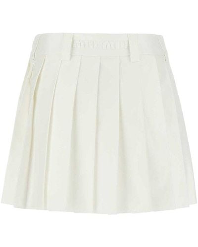 Miu Miu Pleated A-line Mini Skirt - White