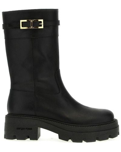 Sergio Rossi Nora Buckle Detailed Round Toe Boots - Black