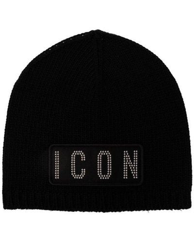 DSquared² Beanie With Logo, - Black