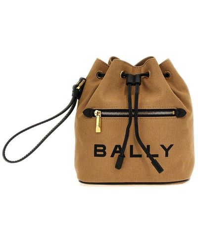 Bally Logo Printed Bar Mini Bucket Bag - Brown