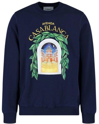 Casablancabrand Avenida-printed Crewneck Sweatshirt - Blue