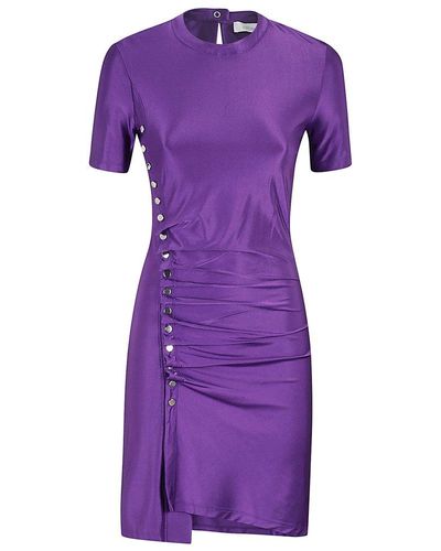 Rabanne Drapé Pression Short-sleeved Mini Dress - Purple