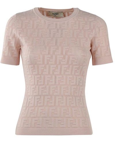 Fendi All-over Ff Motif Short-sleeved Sweater - Pink