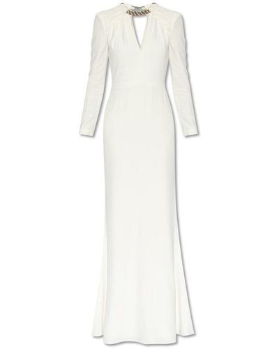 Alexander McQueen Maxi Dress With Necklace Detail, - White
