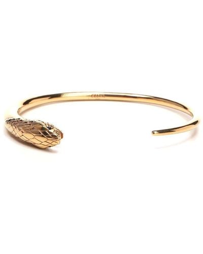 Celine Jewellery Ss19 Gold "reptile" Bracelet With Crystals - Metallic
