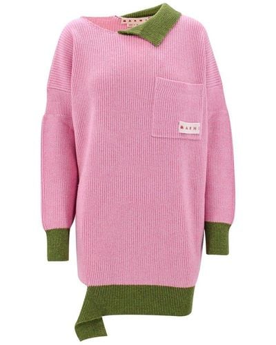 Marni Color-block Logo Patch Knit Dress - Pink