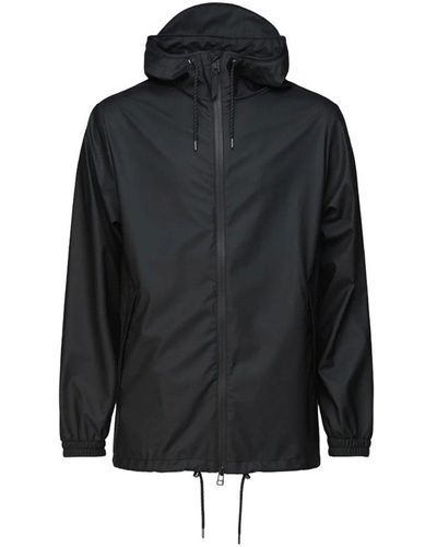 Rains Drawstring Zip-up Hooded Jacket - Black