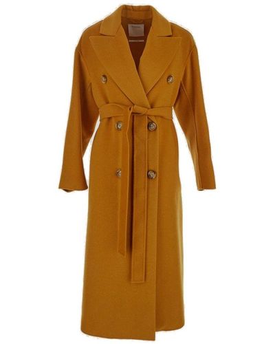 Sportmax Belted Long-sleeved Coat - Yellow